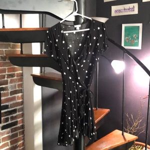 Star Print Flounce Wrap Dress